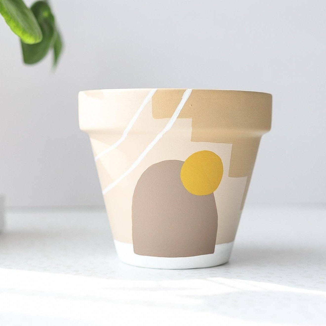 Earthy Abstract Pot | Hand Painted Terracotta Pot with Drainage Hole