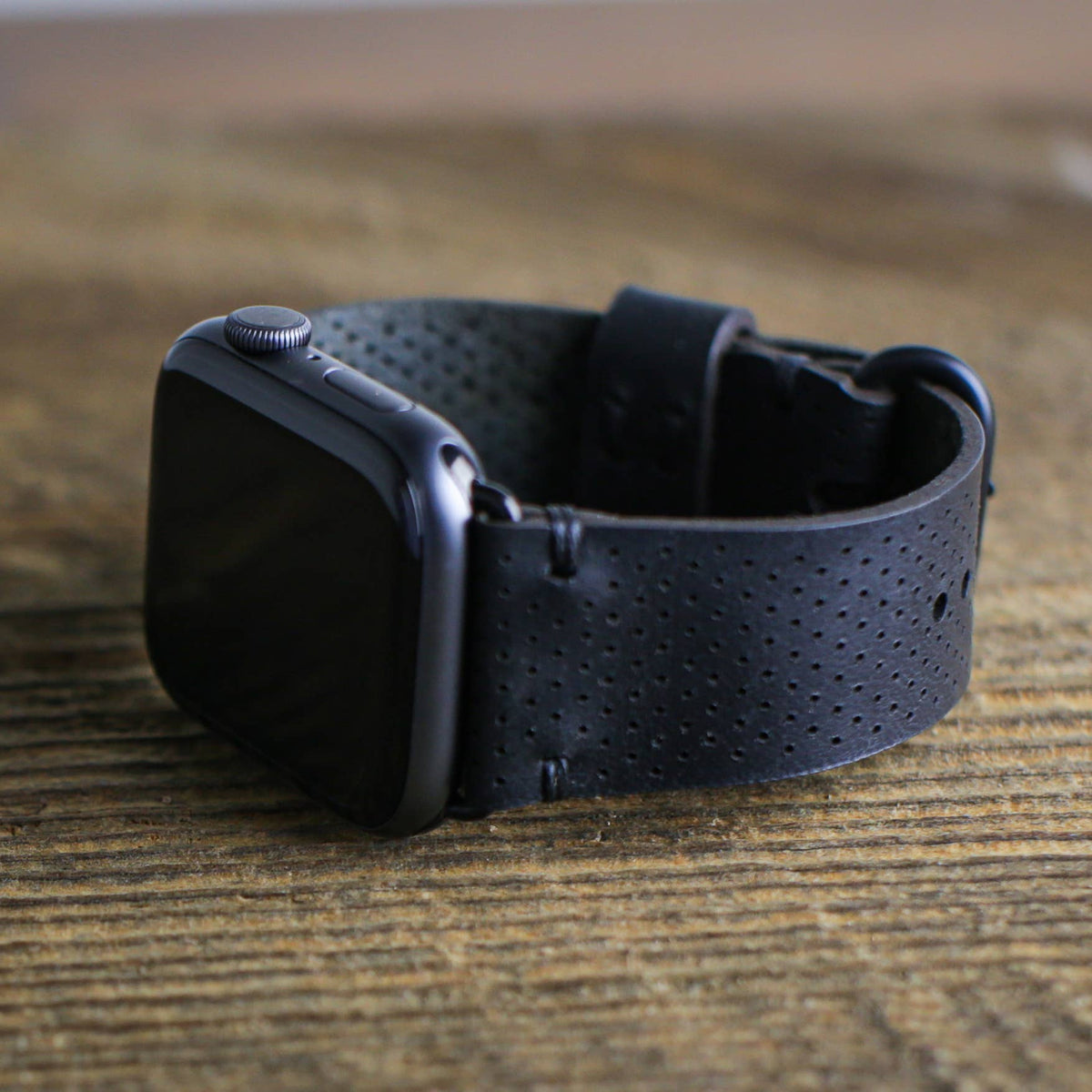 Apple Watch Band - Perforated Black Horween Leather