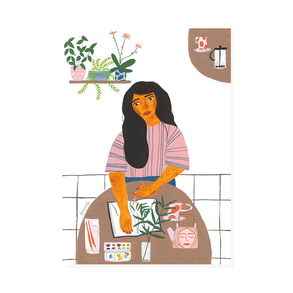 Girl/Painting in Cafe Print