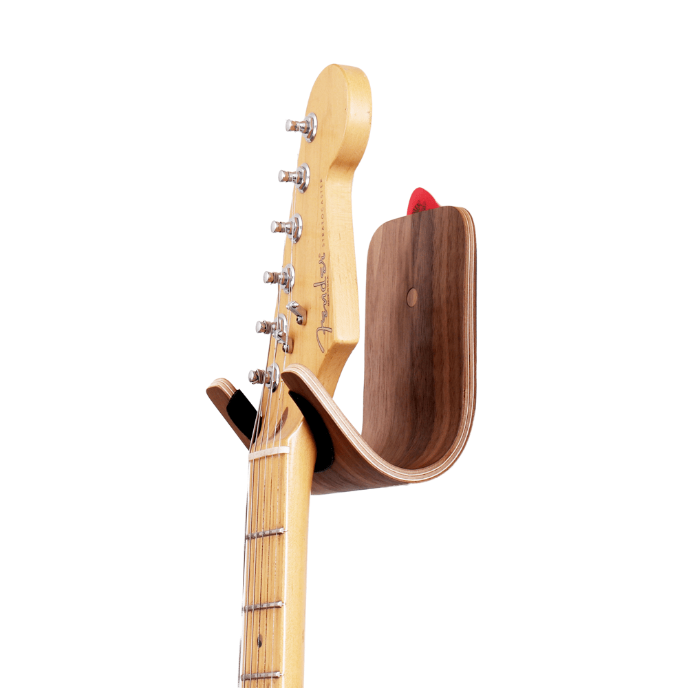 Molded minimal plywood modern guitar hook wall hanger leather - onefortythree